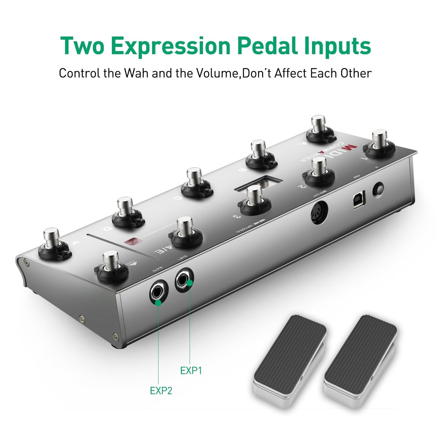 MIDI Commander Guitar Portable USB MIDI Foot Controller With 10 Foot Switches 2 Expression Pedal Jacks 8 Host Presets For Live