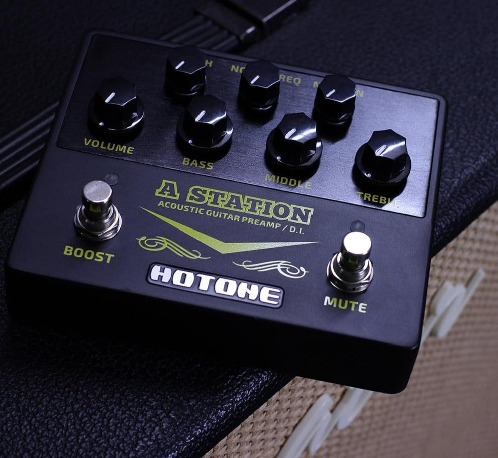 A Station Acoustic Preamp DI Box Guitar & Microphone Guitar Effects Pedal 9V Adapter Included AD20