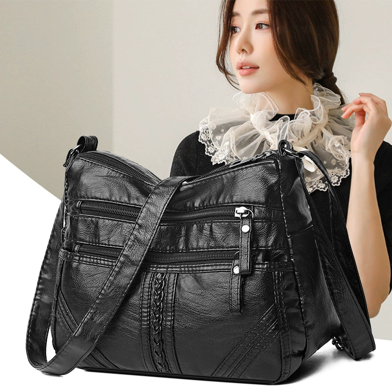 Soft Leather Multi-Layer Shoulder Bag