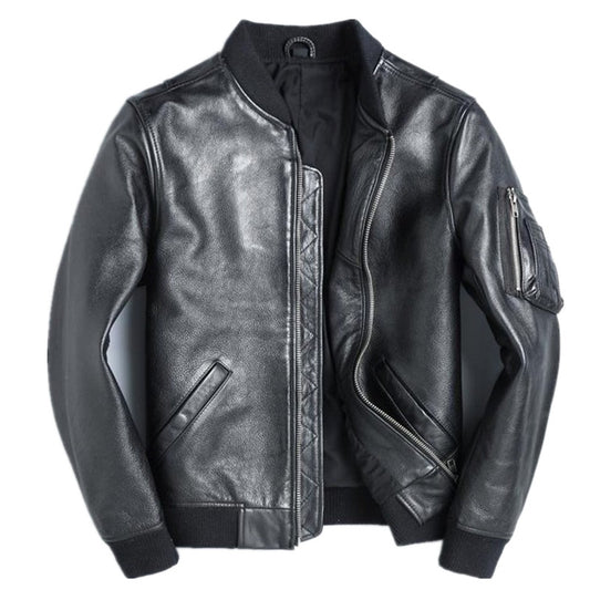 New Black Leather Men's short jacket