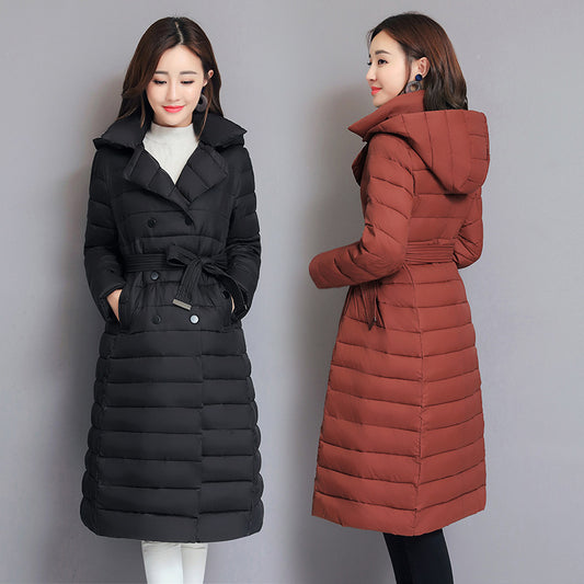 Down coat mid-length women's hooded padded coat
