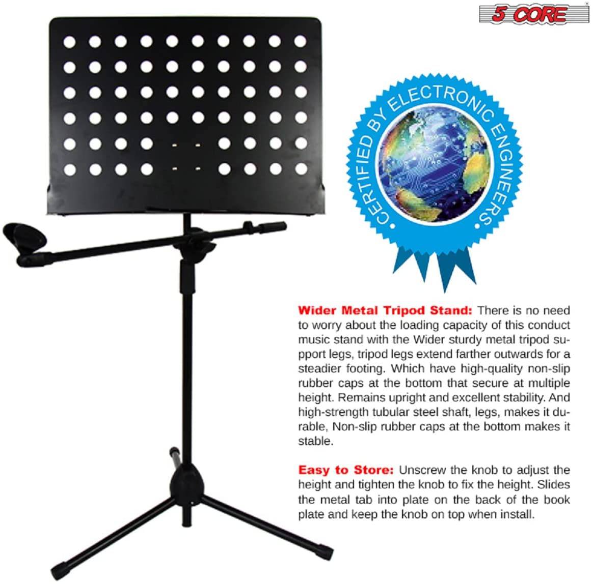 5 Core Sheet Music Stand With Mic Stand Holder - 3 IN 1 Professional Portable Music Stand with Folding Tray, Detachable Microphone Stand & Carry Bag, Dual-Use for Sheet Music & Projector Stand MUS MH