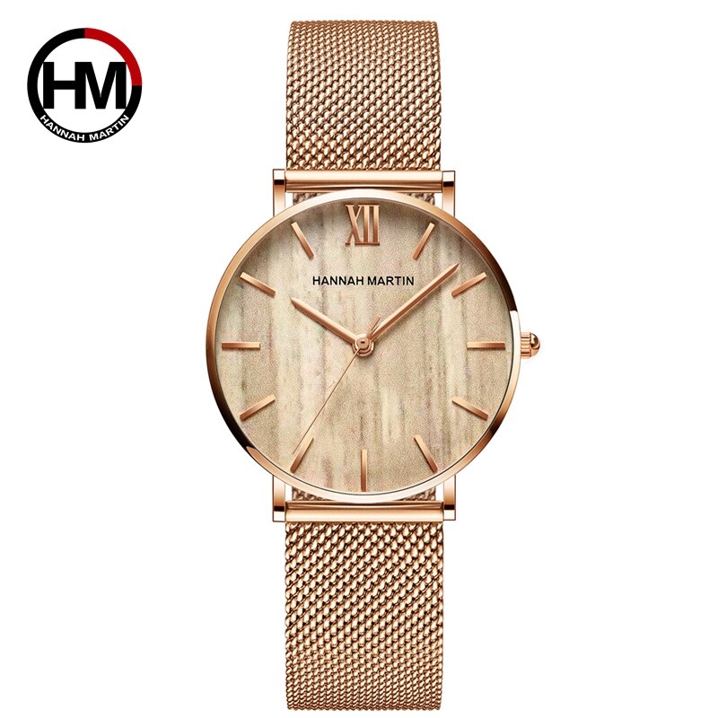 Women Stainless Steel Rose Gold Mesh Unique Simple Casual Quartz Waterproof Wristwatches Hot Sale