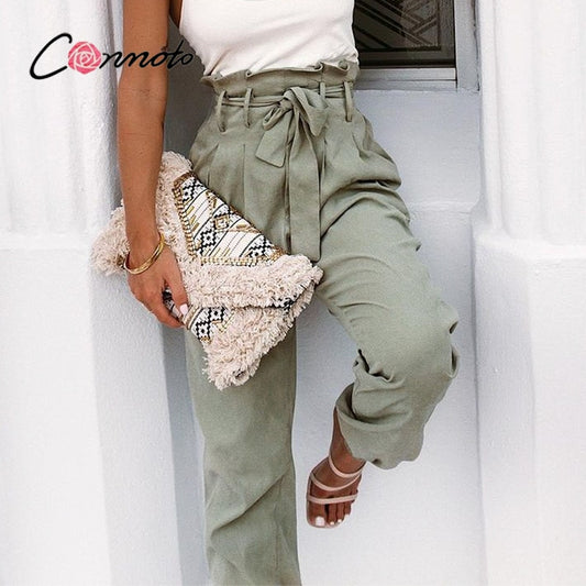 trousers High street style lace-up solid high waist casual spring summer women pants Fashion Loose long harem pants new