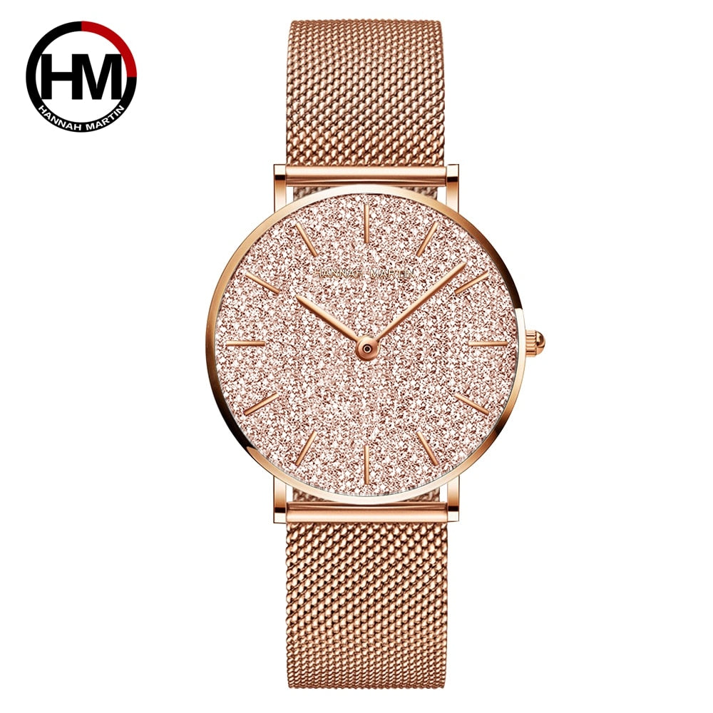 Women Stainless Steel Rose Gold Mesh Unique Simple Casual Quartz Waterproof Wristwatches Hot Sale