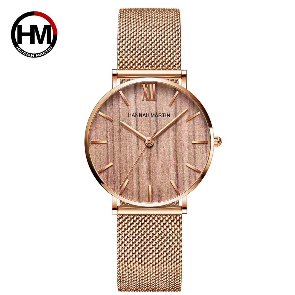 Women Stainless Steel Rose Gold Mesh Unique Simple Casual Quartz Waterproof Wristwatches Hot Sale