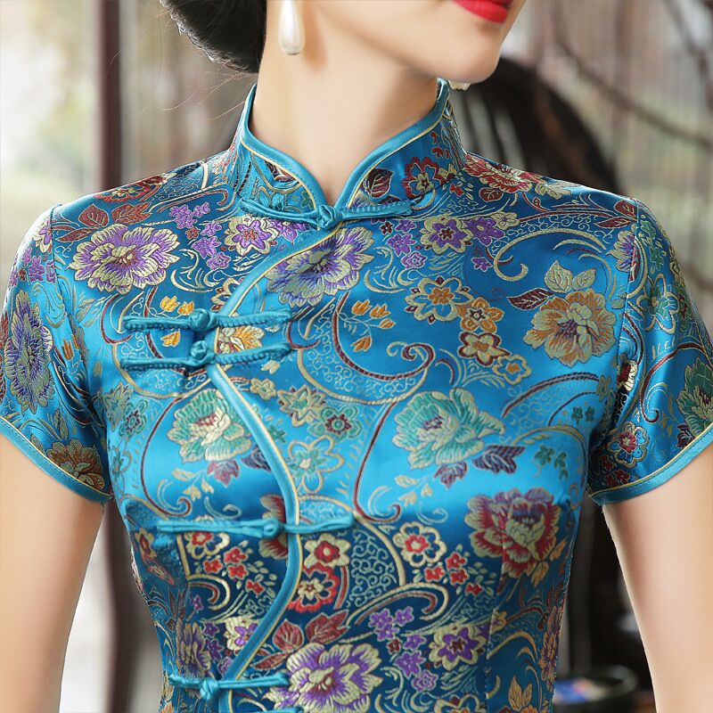 Chinese style Red Spring Women's Satin Long Qipao Size S M L XL XXL XXXL