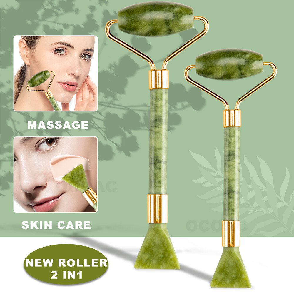 Jade Face Roller Set 2pcs Massager Green Facial Natural Gouache Scraper Body Back Beauty Skin Care Slimming Massagers