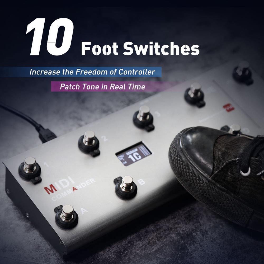MIDI Commander Guitar Portable USB MIDI Foot Controller With 10 Foot Switches 2 Expression Pedal Jacks 8 Host Presets For Live