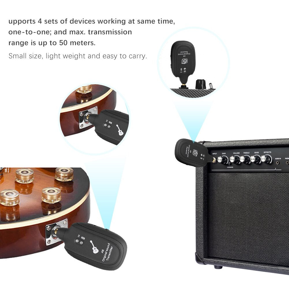 Wireless Audio Transmission System Receiver USB Rechargeable Transmitter for Electric Guitar Bass Violin